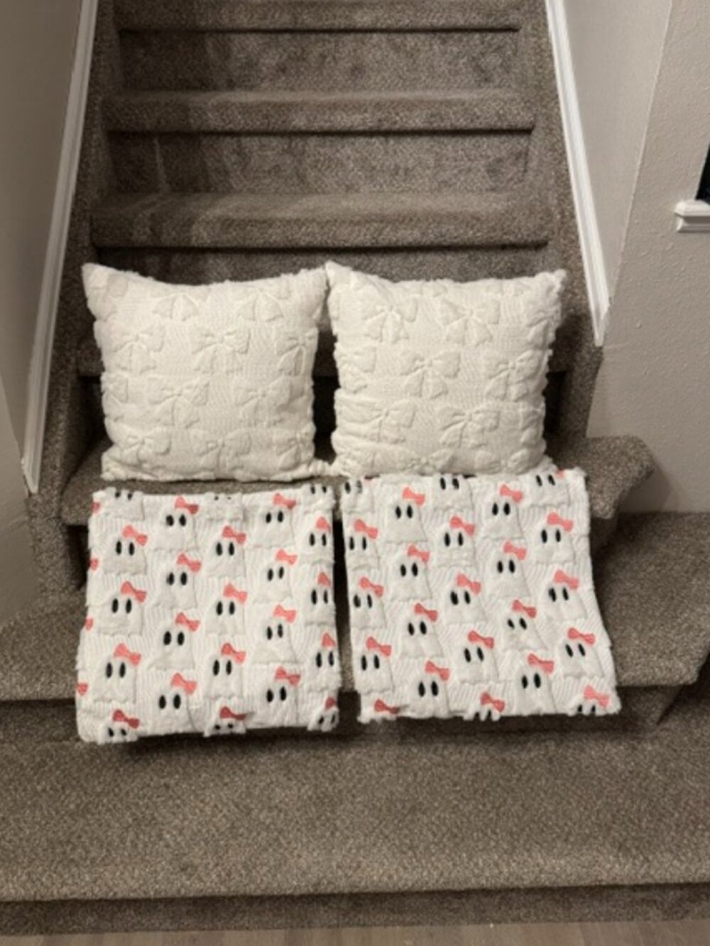 Two Pillows with Two Different Sets of Pillow Covers- Ghosts and Bows, 18"x18"